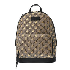 GUCCI GG Supreme Backpack Bee Beige Tan Black Leather Daypack by
